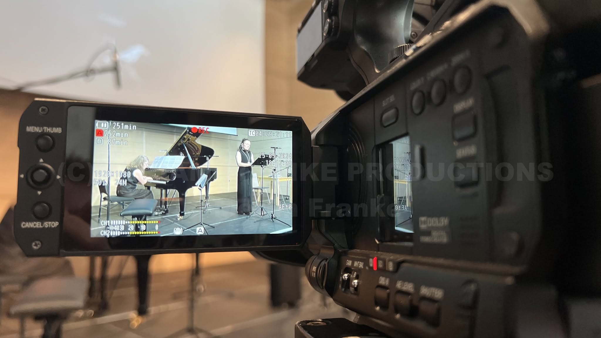 Kameradisplay mit Blick auf eine Konzert- oder Bühnenaufzeichnung